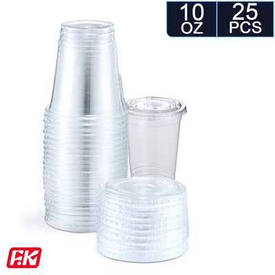 Easy Kitchen Plastic clear cups with lids 10 oz (25 Pcs)