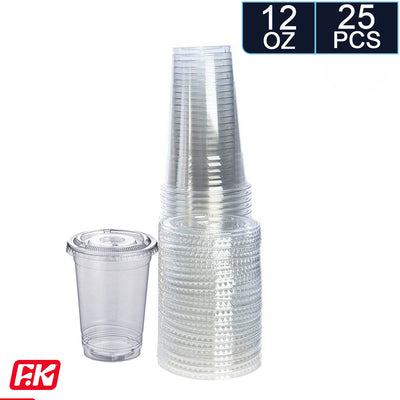 Easy Kitchen Plastic clear cups with lids 12 oz (25 Pcs)