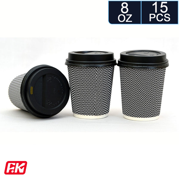 Easy Kitchen Ribbed Paper with Lids 8 oz (15 Pcs)