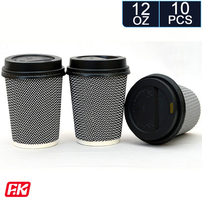 Easy Kitchen Ribbed Paper with Lids 12 oz (10 Pcs)