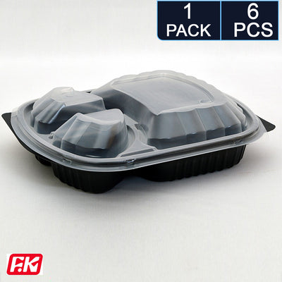 Easy Kitchen Microwave Container Black Clear Lid Divided 3 (6 pcs)