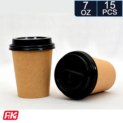 Easy Kitchen Kraft Cups with Lids 7oz (15 Pcs)