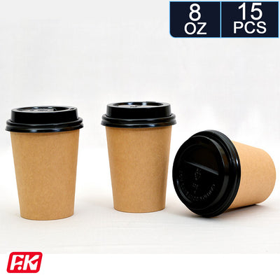 Easy Kitchen Kraft Cups with Lids 8oz (15 Pcs)