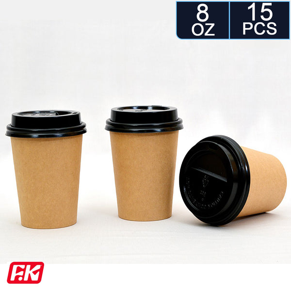 Easy Kitchen Kraft Cups with Lids 8oz (15 Pcs)