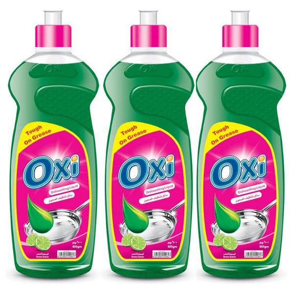 Oxi Dishwashing Liquid 600ml Green Lemon × 3