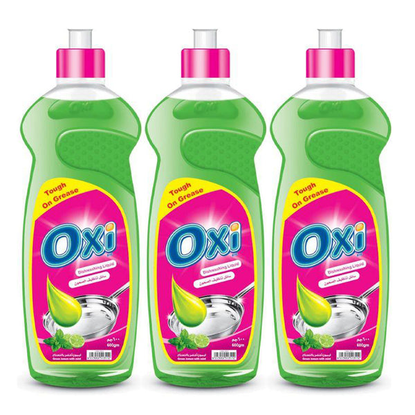Oxi Dishwashing Liquid 600ml Lemon Mint × 3